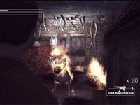 An in-game combat screen against a Shadow enemy in Deadly Premonition