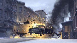 A car exploding, with victims sent flying in Mafia II