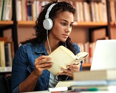 A student in a library.
