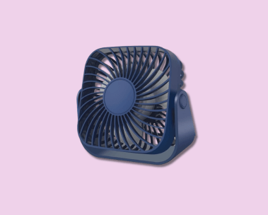 Pink background with blue fan in the middle. Headline reads 'Stay cool this summer'