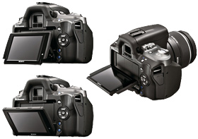 The LCD screen can be tilted to help you frame images at difficult angles