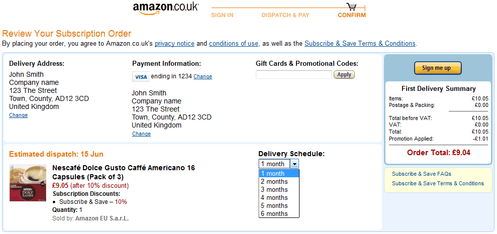 Choosing your payment and delivery details