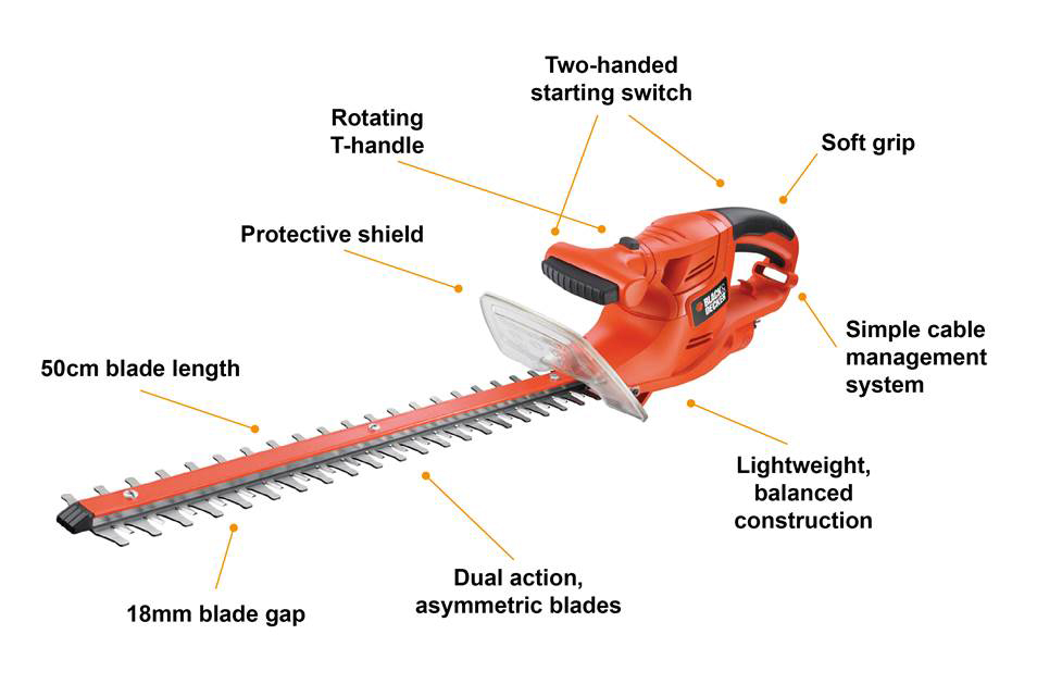 BLACK+DECKER Hedgetrimmer with 18 mm Blade Gap, 450 W 50 cm Amazon.co