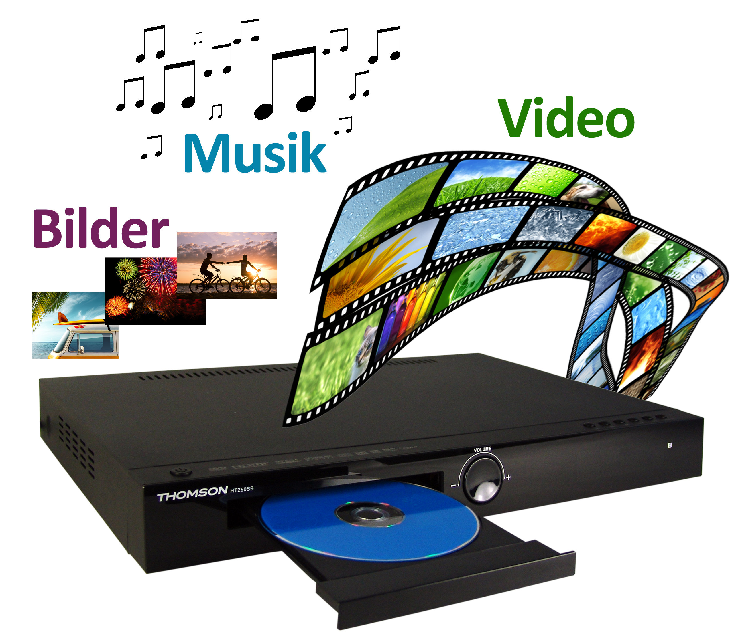 Heimkinosystem Mit Dvd Player Und Radio Thomson HT250SB 5.1 Heimkinosystem (450 Watt, HDMI, Upscaler 1080p, DVD