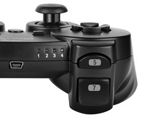 Mini-USB-Anschluss, LEDs und Trigger-Tasten