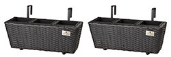 Polyrattan Balkonkasten 2 Stück inkl. Aufhängung, 47 x 17 x 15 cm, mit 3er Kunststoffeinsatz, anthrazit