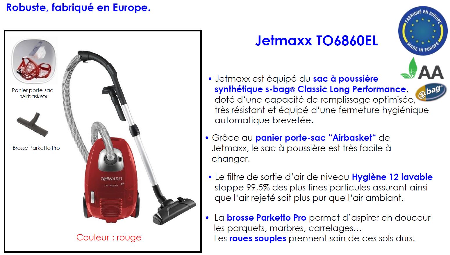 Tornado TO6860EL JetMaxx Aspirateur Traineau avec Sac Rouge 1500 W