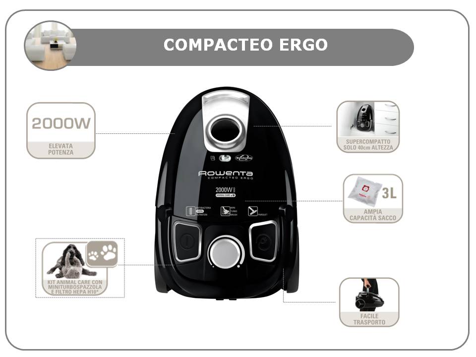 Rowenta RO5295 Aspirapolvere Compacteo Ergo Animal Care Nero Amazon.it Casa e cucina
