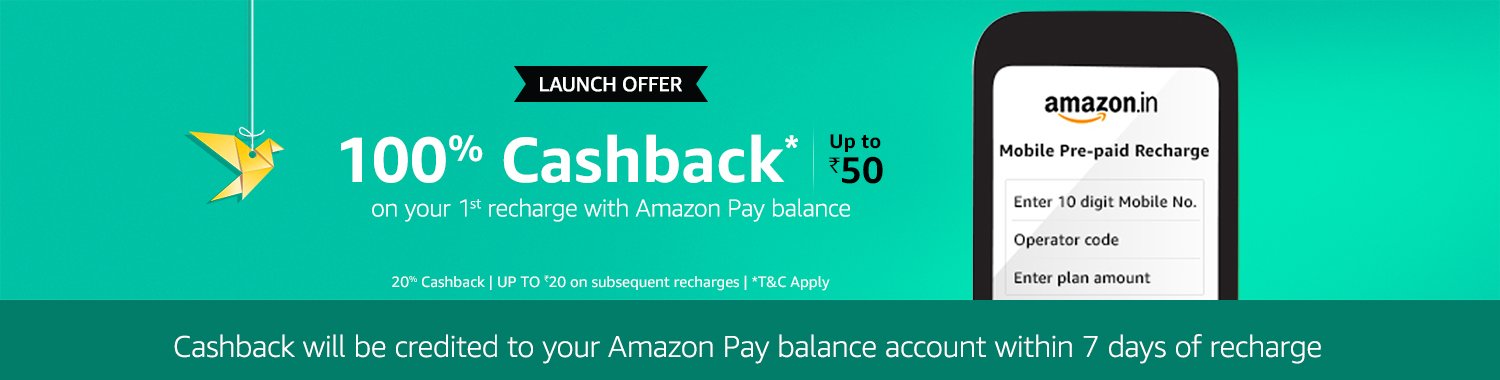 Launch offer - 100% cashback on your first recharge