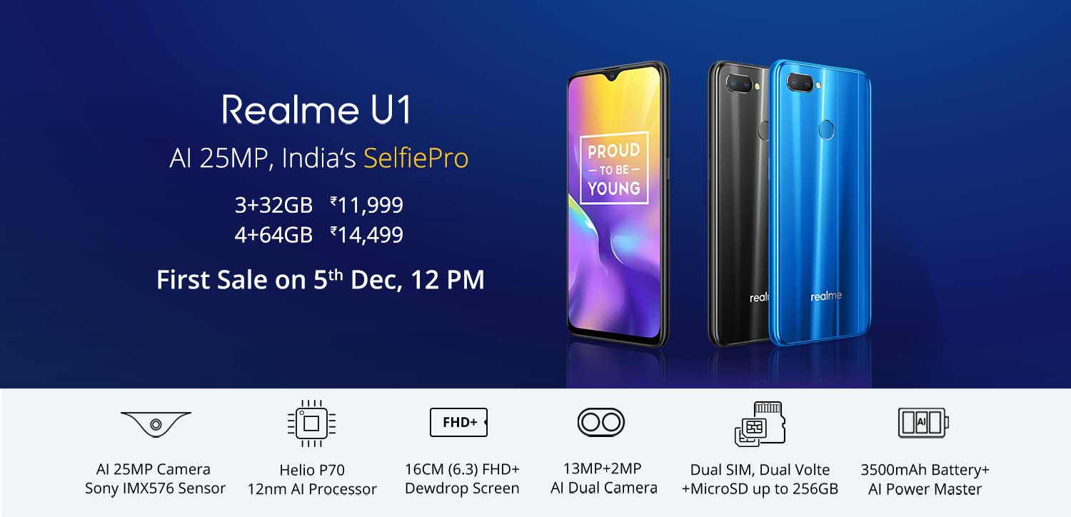 Realme U1 launched with Powerful Helio P70 and 25 mp AI Camera