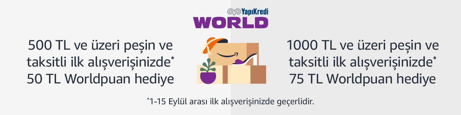 Amazon.com.tr üzerinden tek seferde yapılacak ilk 500 TL - 999 TL arasındaki peşin ve taksitli alışverişlere 50 TL Worldpuan, tek seferde yapılacak ilk 1.000 TL ve üzeri peşin ve taksitli alışverişlere 75 TL Worldpuan hediye edilecektir. 