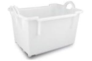 HELGUEFER - Cubeta plastico Apilable 60L | Caja Plastico Almacenaje Resistente y Ergonómica, Polietileno, 650x450x430mm | Uso Alimentario y Industrial | Fácil Limpieza y Ahorro de Espacio