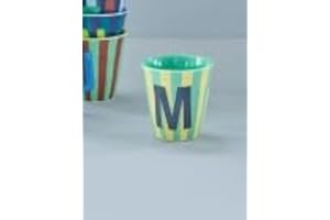 Rice Melamin Becher medium gestreift mit Buchstaben, Modell für Jungen blau/grün/mint- Töne, Größe 9 x 9 cm (M Junge)