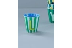 Rice Melamin Becher medium gestreift mit Buchstaben, Modell für Jungen blau/grün/mint- Töne, Größe 9 x 9 cm (L Junge)