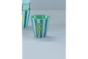 Rice Melamin Becher medium gestreift mit Buchstaben, Modell für Jungen blau/grün/mint- Töne, Größe 9 x 9 cm (F Junge)