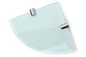 BSM Marketing Mensola angolare con supporti in finitura cromata, per il bagno, la camera da letto, l’ufficio, bianca, in vetro temperato, 180 mm, spesso 6 mm