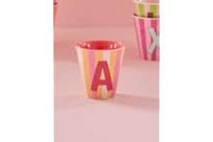 Rice Melamin Becher medium gestreift mit Buchstaben, Modell für Junge Blau-Grüntöne, Größe 9 x 9 cm (A Mädchen)