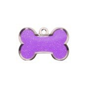 Bow Wow MeowBWM Customised Fashion Pet ID Tag - Sparkly Custom Purple Bone Shaped Small - Laser Engraved - Personalised Tag for Small Dogs Puppy Kitty & Cats - Durable Cute Pet Accessories