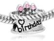 1 x Silver Plated Birthday Cake with Pink Stones Charm Bead for European style bracelets