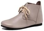 Ladies Lace up Oxford Shoes For Women Size 6 and 6.5, Soft Beige Genuine Leather, Flat Block Heel Ankle Boots For Women On Clearance.