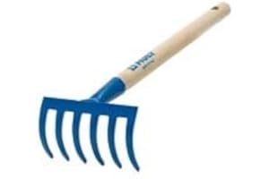 Agef - RASTRELLINO in Acciaio A 6 Denti CURVI 7X11X31,5CM - con Manico in Legno - Verniciato Blu