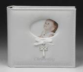 Leatherette Christening Photo Album with Cross and Ribbon