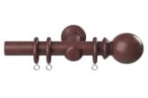 NEW EDGE BLINDS Wooden Pole Ball Finial Curtain Hanging Pole Set Dark Oak 120cm