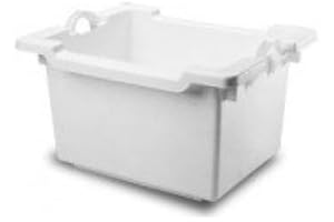 HELGUEFER Cubeta plastico Apilable 100L | Caja Plastico Almacenaje Resistente y Ergonómica, Polietileno, 770x600x430mm | Uso Alimentario y Industrial | Fácil Limpieza