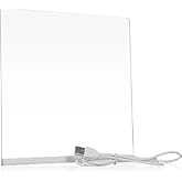 LED Işıklı Akrilik Yazı Tahtası &ndash; 20x20 cm Şeffaf Masa&uuml;st&uuml; Not Panosu, USB Bağlantılı, 7 Renkli Kalem ve Stand Dahil, &Ccedil;ocukla