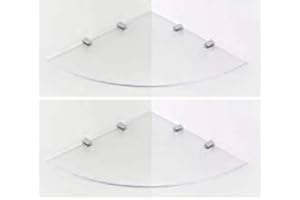 BSM Marketing - Set di 2 mensole angolari in acrilico con supporto cromato, con supporto trasparente, nero e bianco (trasparente, 300 x 2)