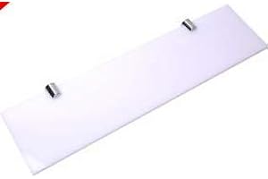 BSM Marketing Mensola sospesa rettangolare in acrilico da parete con supporti cromati, disponibile in trasparente, nero e bianco (bianco, 500 mm x 100 mm)