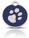 SMALL BLUE DISC with Silver Paw Print Design. Engraved Cat / Dog / Pet ID NAME Tag. Pet Fashion - Very Elegant. PLEASE EMAIL US ENGRAVING DETAILS WHEN PLACING YOUR ORDER.