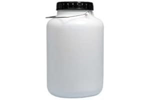 HELGUEFER - Bidon d'eau 5 l à large goulot | Réservoir d'eau en plastique PEHD | Convient pour un usage alimentaire | Bidon résistant et réutilisable | Conteneur rond avec poignée métallique et