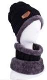 YANXH New Men Knitted Hat Winter Warm and Circle Scarf Skiing Hat Outdoor Sports Hat Sets , black