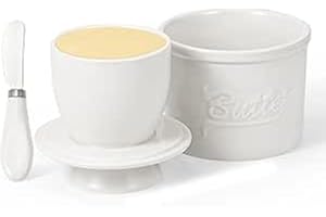 GRILLIX Grilix Porta Burro Francese, Burriera in Ceramica with Burro Coltello, con coperchio rotondo e linea di galleggiamento, per Tavolo da pranzo, Cucina, Piani di lavoro