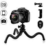 Dezuo Mini Trípode Móvil Flexible para Cámara, iPhone, Gopro, Smartphone con Soporte Universal Telefono y Adaptador Gopro y Control Remoto Bluetooth para Fotografía y Video