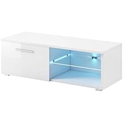 E-com - Meuble TV Armoire Tele Table Television Samuel avec lumieres LED Bleues - 120 cm - Blanc