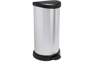 Curver - Cubo de basura con pedal 40L, acabado color acero, tapa y aro para bolsa