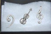 Gift Boxed Set of 3 Pewter Pin Badges-Music Violin, Bass Clef, Treble Clef