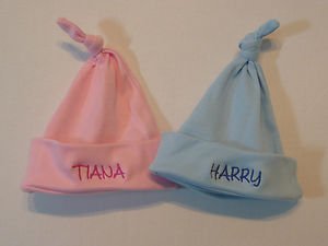 Personalised newborn baby hat embroidered any name (Blue Hat)