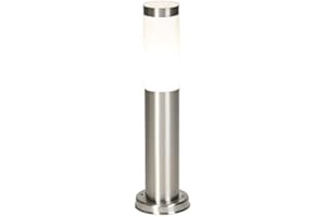 Qazqa - Modern Outdoor Pole I Bollard I Post lamp Post Steel I Nickel Matt I Satin 45 cm IP44 - Rox Garden- - Modern - Suitable for LED E27 | 1 Light - Stainless Steel Bollard Light - Suitable for