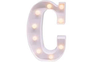 BRAVO HOME Letras blancas con luces LED. Letras con luces luminosas para decoración de interiores. Crea tus palabras con el alfabeto de la A a la Z, números del 0 al 9 y símbolos. (C)