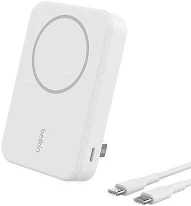 Belkin BoostCharge Pro Power bank wireless 10.000 mAh con Qi2, caricabatteria portatile compatibile con MagSafe, supporto integrato per iPhone 16, 16 Plus, 16 Pro/Pro Max, iPhone 15 e altri, bianco