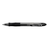 Retractable roller ball gel pen with visible ink supply features a metal tip plus a contoured grip.