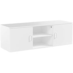 LANGRIA Meuble TV avec 2 Portes Étagère Basse Ouverte à 2 Niveaux Grande Surface Plane Style Contemporaine Banc Télé pour Salon Salle à Manger Chambre, 120x40x40cm (Blanc)