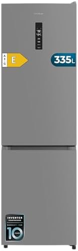 Cecotec Frigorifero Combinato 335L No Frost Bolero CoolMarket Combi 335 Grey E. Altezza 195,3cmx59,5cm Larghezza, Compressore Inverter Plus, Basso Consumo, Ripiani Vetro, Controllo Umidità, Grigio