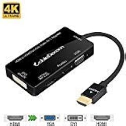 CableDeconn Multiport 4-in-1 HDMI to HDMI DVI 4K VGA Adapter Cable with Audio Output Converter (Black)