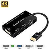 CableDeconn Multiport 4-in-1 HDMI to HDMI DVI 4K VGA Adapter Cable with Audio Output Converter (Black)