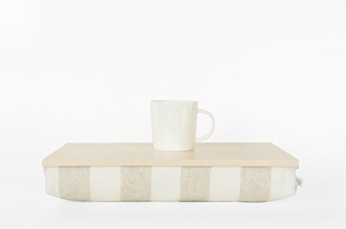 Breakfast in bed tray- pastel peach tray top with pastel beige striped linen pillow