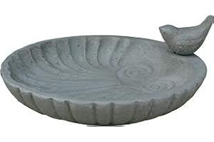 KLOCKE GARTENDEKORATION Hochwertige & Moderne Vogeltränke mit Vogel – Groß: Ø 37cm – Farbe: Grau - Winterfest – Dekoration Garten – Vogelbecken/Vogelbad/Wasserstelle/Futterstelle (Groß: Ø 37cm, Grau)